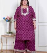  plus size women cotton magenta gota work kurta with flared palazzo