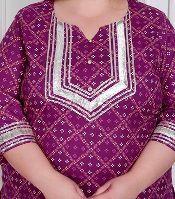  plus size women cotton magenta gota work kurta with flared palazzo 3