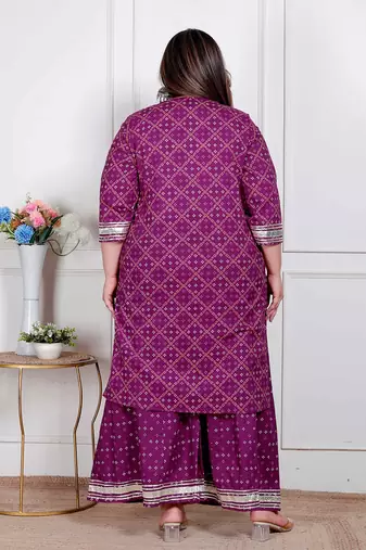  plus size women cotton magenta gota work kurta with flared palazzo