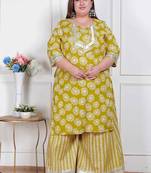  plus size women's lime yellow block printed kurta with palazzo