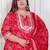  plus size red floral print embroidered cotton straight kurta with palazzo & dupatta