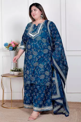  plus size women's gota patti cotton kurta paired with palazzo and dupatta