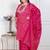  plus size women's pink bandhani printed straight kurta with palazzo & dupatta