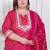  plus size women's pink bandhani printed straight kurta with palazzo & dupatta