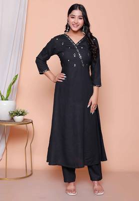  womens black mirror work angrakha kurta and palazzo set 1