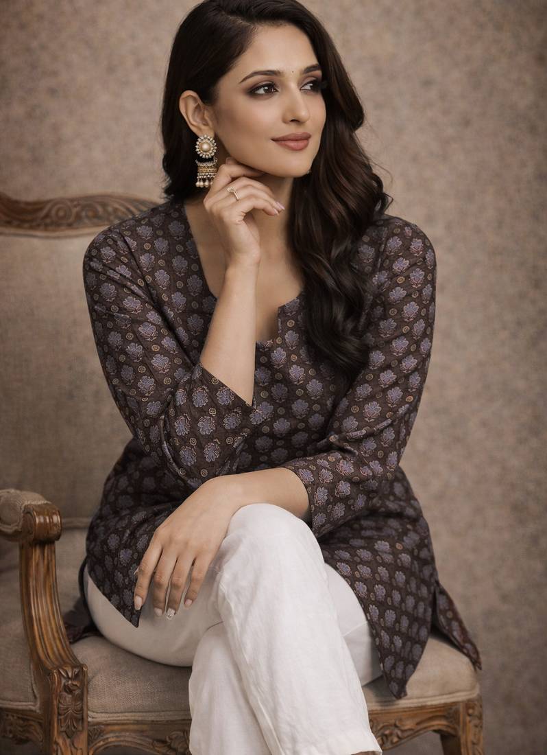 Trending floral digital print muslin silk tunic / stylish short kurti for grilish