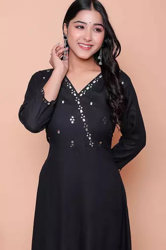  womens black mirror work angrakha kurta and palazzo set