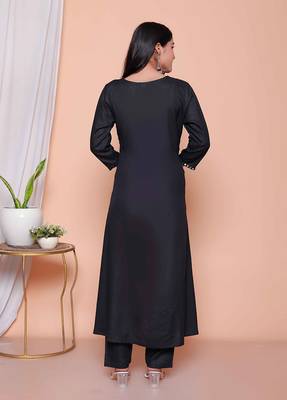  womens black mirror work angrakha kurta and palazzo set 4