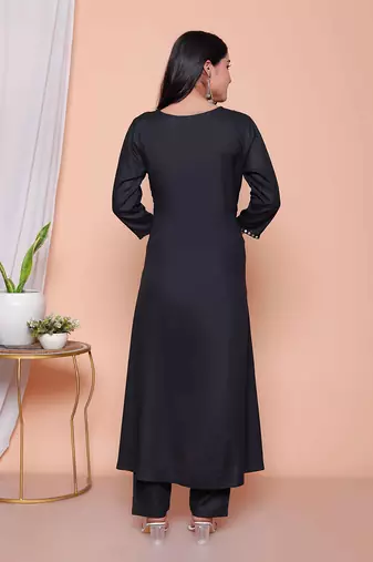  womens black mirror work angrakha kurta and palazzo set