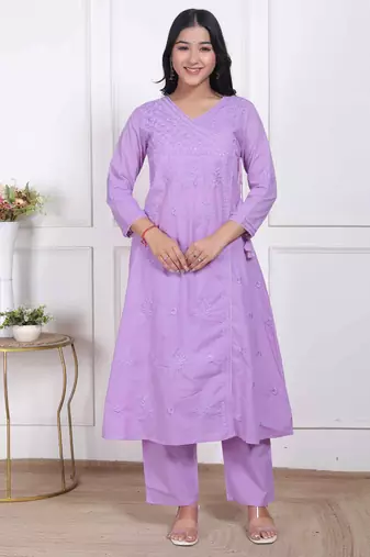  womens lavender angrakha kurta set