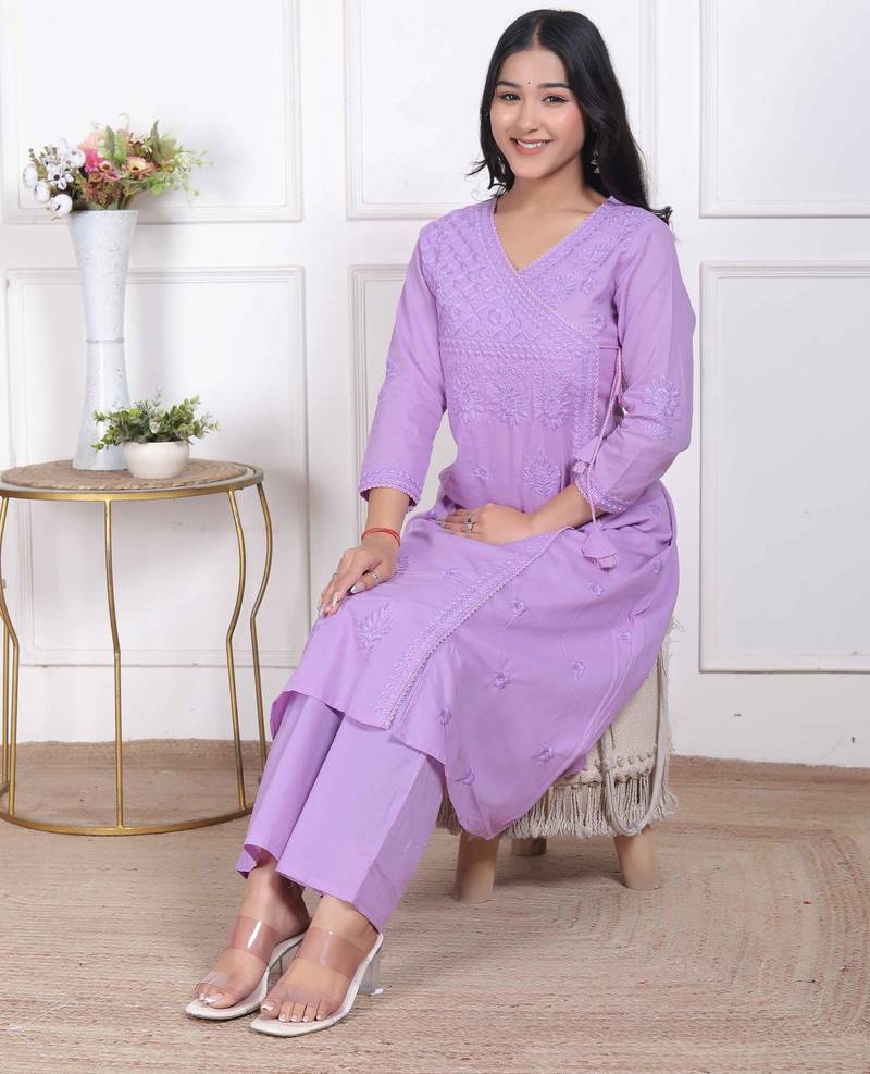  womens lavender angrakha kurta set