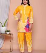  womens yellow digital printed kurta set