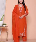  womens embroidered cotton kurta with palazzo & dupatta set