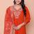  womens orange embroidery straigh kurta with palazzo and dupatta set