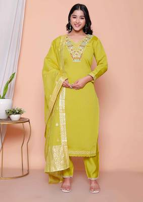  womens muslin yellow  kurta and palazzo with dupatta set 1