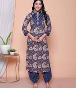  womens cotton floral printed shirt-collar straight kurta and palazzo set