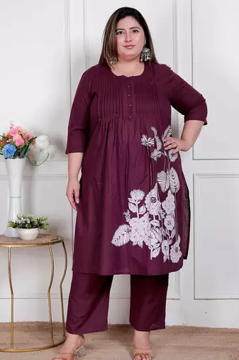  womens plus size wine floral kurta with palazzo