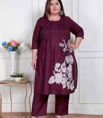  womens plus size wine floral kurta with palazzo
