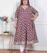 Doriyaan plus size women's cream embroidered cotton anarkali kurta 