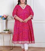 Doriyaan plus size women's pink  cotton bandhani ethnic anarkali kurta