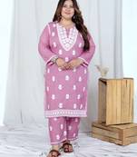  womens plus size pink embroidered kurta with palazzo