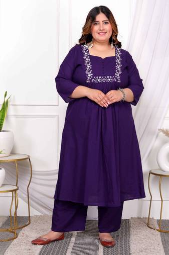  womems plus size purple floral kurta with palazzo
