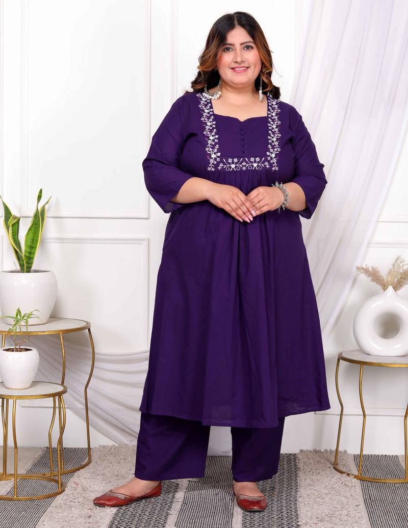 womems plus size purple floral kurta with palazzo