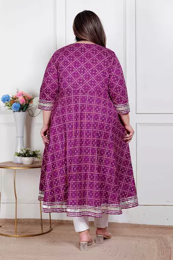 Doriyaan plus size women cotton  magenta gota lace and  embroidered anarkali kurta