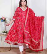Doriyaan plus size women's red embroidered anarkali kurta and dupatta 