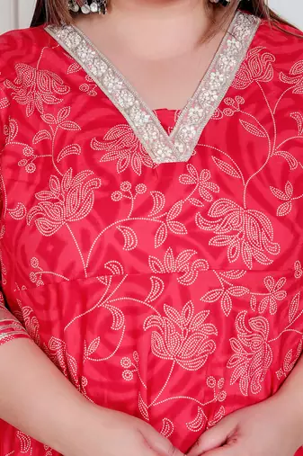 Doriyaan plus size women's red embroidered anarkali kurta and dupatta 