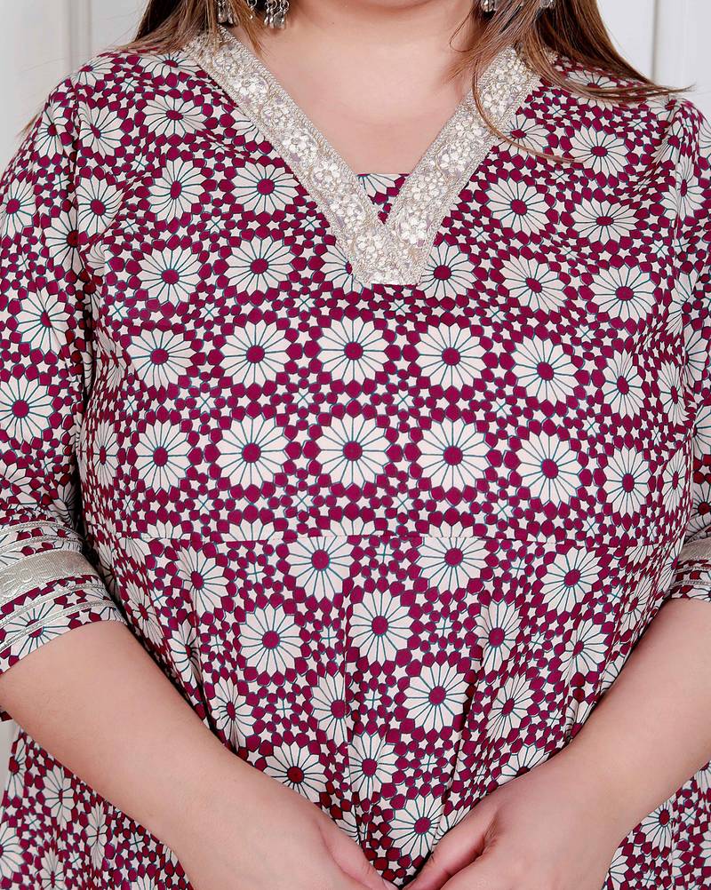 Doriyaan plus size women's cream embroidered cotton anarkali kurta and dupatta