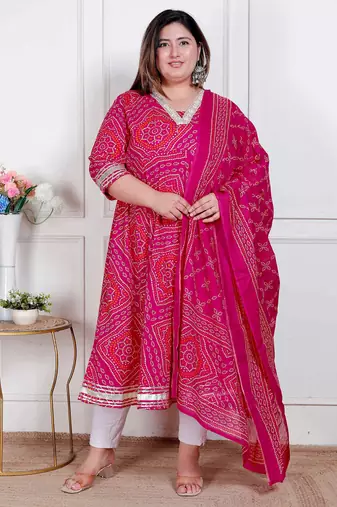 Doriyaan plus size women's bandhani ethnic anarkali kurta  and dupatta