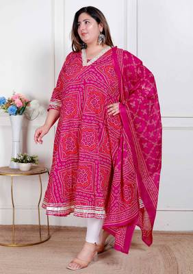 plus size women's bandhani ethnic anarkali kurta  and dupatta 2