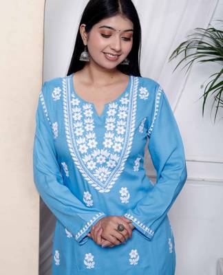  womens blue embroidered kurta with palazzo 3