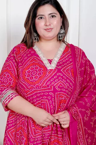 Doriyaan plus size women's bandhani ethnic anarkali kurta  and dupatta
