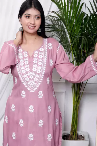  womens pink embroidered kurta with palazzo
