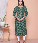 Doriyaan womens green zigzag  print embroidery rayon straight kurti