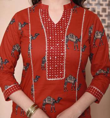  womens rust animal printed three quarter sleeves  pure cotton kurta with palazzo 4