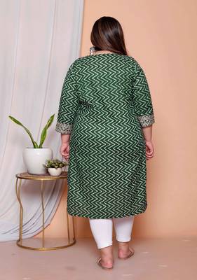 womens plus size green zigzag  print embroidery rayon straight kurti 4