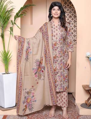  womens multicolor floral printed pure cotton kurta and palazzo with dupatta set 1