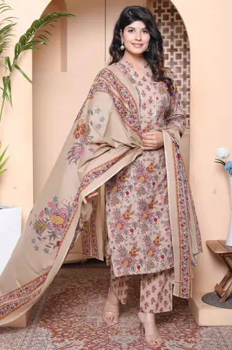  womens multicolor floral printed pure cotton kurta and palazzo with dupatta set