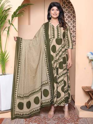 Doriyaan women's polka dot printed pure cotton anarkali kurta with dupatta 1
