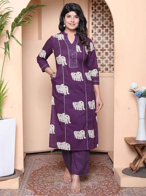  womens purple printed kurta with palazzo 1