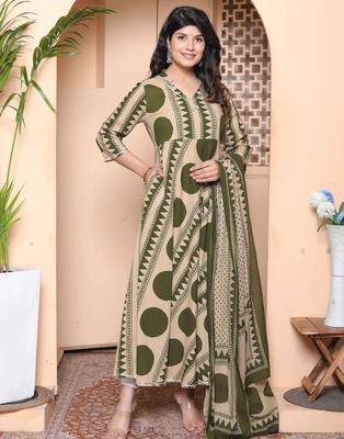 Doriyaan women's polka dot printed pure cotton anarkali kurta with dupatta 2