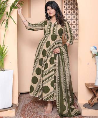 Doriyaan women's polka dot printed pure cotton anarkali kurta with dupatta 3