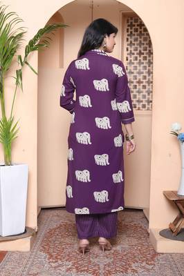  womens purple printed kurta with palazzo 3