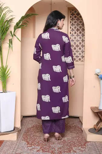  womens purple printed kurta with palazzo