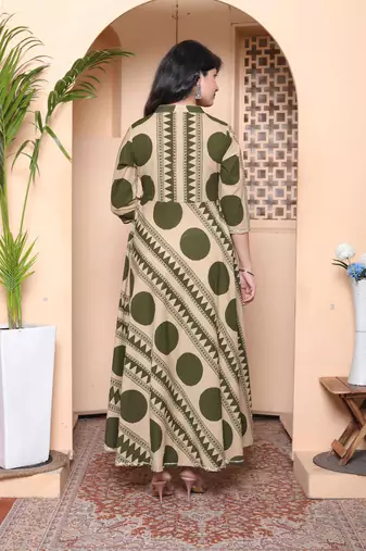 Doriyaan women's polka dot printed pure cotton anarkali kurta with dupatta