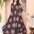 Doriyaan womens printed v-neck cotton anarkali kurta brown
