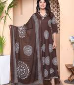 Doriyaan womens brown animal printed  anarkali kurta with dupatta set